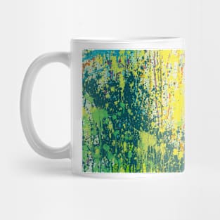 Yellow green and red abstract painting Mug